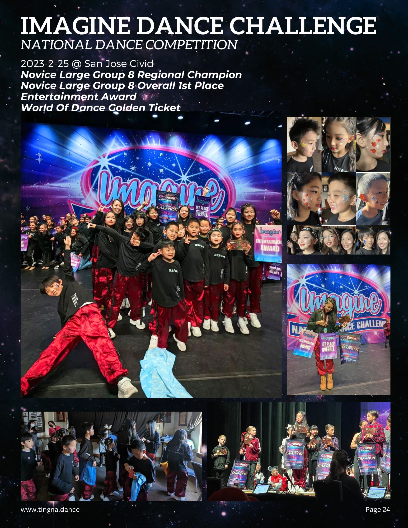 A brochure page that contains photos of a dance performance at IMAGINE DANCE CHALLENGE.