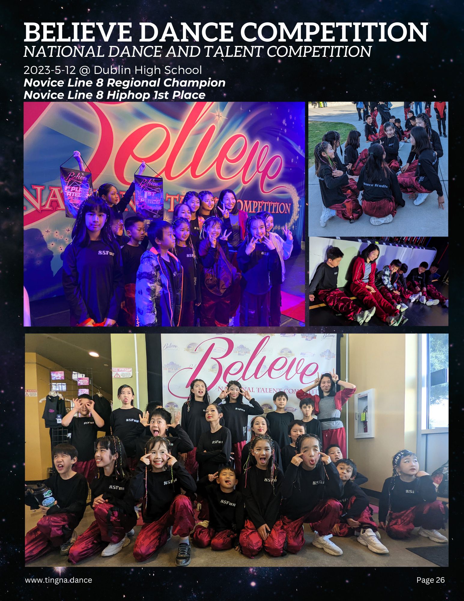 A brochure page that contains photos of a dance performance at BELIEVE DANCE COMPETITION.